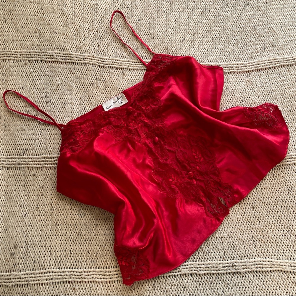 Vintage red lace and silk lingerie top